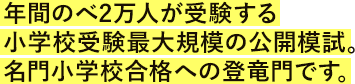 年間のべ2万人が受験する小学校受験最大規模の公開模試。名門小学校合格への登竜門です。