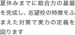 夏休みまでに総合力の基盤を完成し、志望校の特徴をふまえた対策で実力の定義を図ります