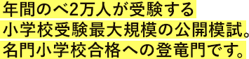 年間のべ2万人が受験する小学校受験最大規模の公開模試。名門小学校合格への登竜門です。